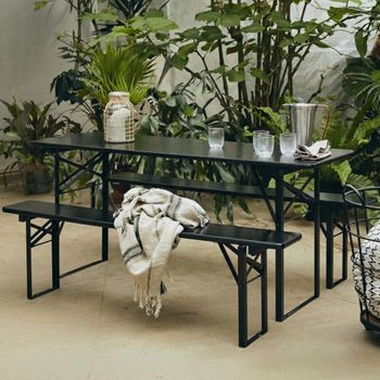 Black Large Dining Set with 2 Benches