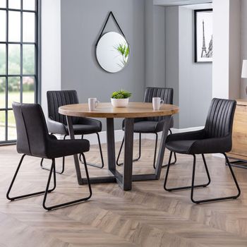Brooklyn 4 Seater 120cm Round Dining Set with 4 Soho Oak Chairs