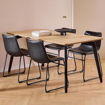 Cadiz Oak 4 Seater 160cm Dining Set with Black Vintage Dining Chair