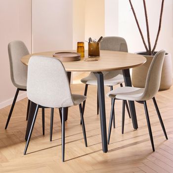 Cadiz Oak 4 Seater 120cm Round Dining Set with Nesia Beige Fabric Dining Chair
