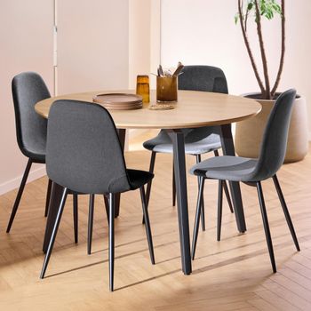 Cadiz Oak 4 Seater 120cm Round Dining Set with Nesia Dark Grey Fabric Dining Chair