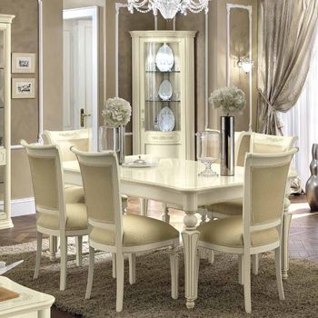 Torriani Italian Extending Dining Set with Ivory Chairs