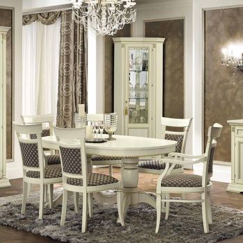 Treviso Italian White Ash 6-10 Seater 160-240cm Oval Dining Set with 4 Chairs and 2 Armchairs