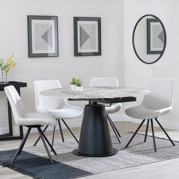 GET 2 CHAIRS FREE - Carrara Grey 85-135cm Round Dining Set with 4 Boden Cream Swivel Chairs