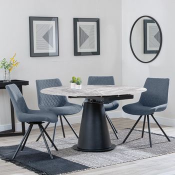 GET 2 CHAIRS FREE - Carrara Grey 85-135cm Round Dining Set with 4 Boden Grey Swivel Chairs