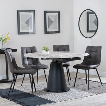 GET 2 CHAIRS FREE - Carrara Grey Ceramic 85-135cm Round Dining Set with 4 Corona Grey Chairs