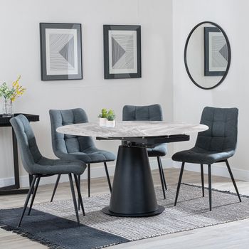 GET 2 CHAIRS FREE - Carrara Grey Ceramic 85-135cm Round Dining Set with 4 Corona Light Grey Chairs