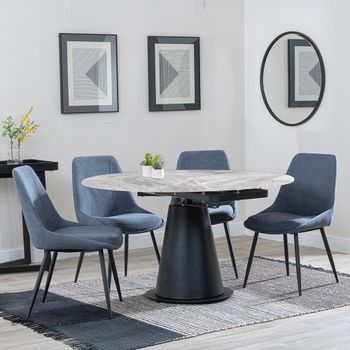 GET 2 CHAIRS FREE - Carrara Grey Ceramic 85-135cm Round Dining Set with 4 Darwin Dark Grey Chairs