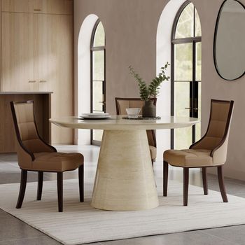 Carrera Travertine Beige Marble 4 Seater 130cm Dining Set with 4 Paris Taupe Chairs & Brown Legs