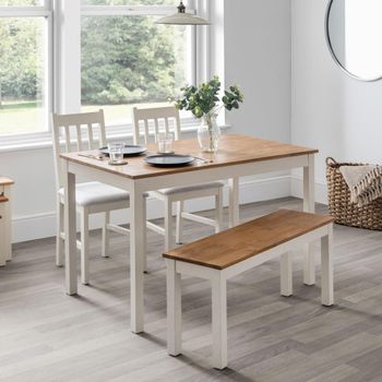Coxmoor 4 Seater 118cm Dining Set with 2 Ivory Chairs and 1 Bench