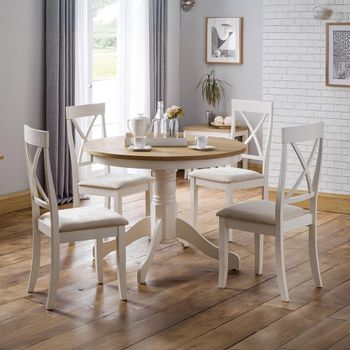 Davenport 4 Seater 106cm Round Dining Set with 4 Ivory Chairs