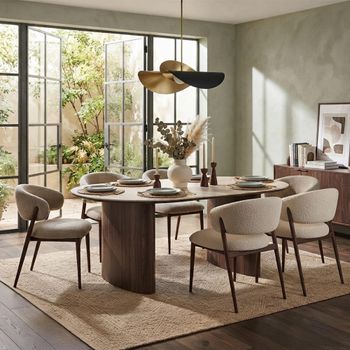 Delphi Dark Brown Ceramic and Wooden 210cm Oval Dining Set with 6 Cavi Chairs