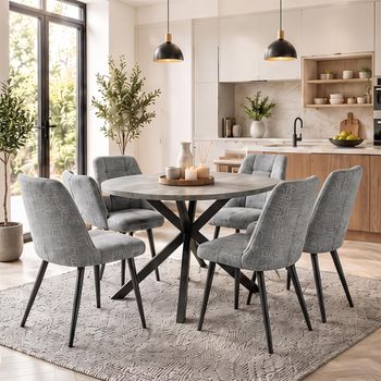 Faro Charcoal Melamine 6 Seater 150cm Round Dining Set with 6 Newport Chair