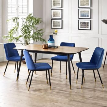 Findlay Walnut 4-6 Seater 160cm Dining Set with Delaunay Blue Chairs