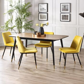 Findlay Walnut 4-6 Seater 160cm Dining Set with Delaunay Yellow Chairs