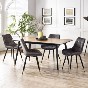 Findlay Walnut 4-6 Seater 160cm Dining Set with Hadid Grey Chairs