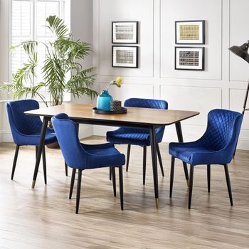 Findlay Walnut 4-6 Seater 160cm Dining Set with Luxe Blue Chairs