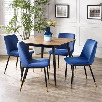 Findlay 4 Seater 90cm Square Walnut Dining Set with 4 Delaunay Blue Chairs
