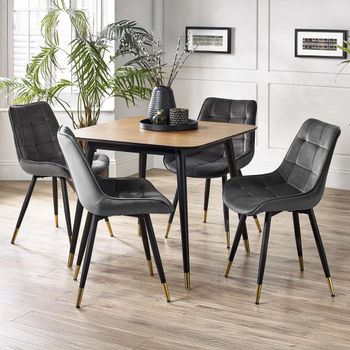 Findlay 4 Seater 90cm Square Walnut Dining Set with 4 Hadid Grey Chairs