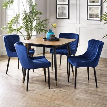 Findlay 4 Seater 90cm Square Walnut Dining Set with 4 Luxe Blue Chairs