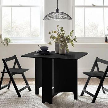 Gatan Gateleg 2 Seater 80cm Dining Set with 2 Black Chairs