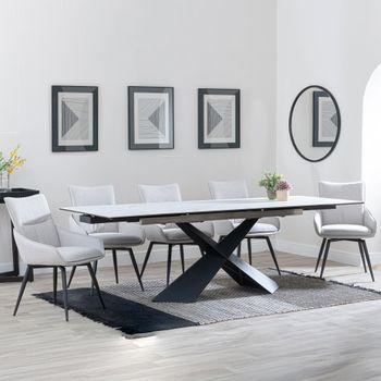 GET 2 CHAIRS FREE - Clearance - Hayden White 160-240cm Dining Set with Ace Beige Swivel Chairs