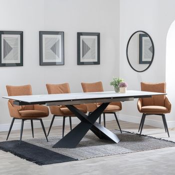 Clearance - Hayden White Ceramic 160cm-240cm Extending Dining Set with Ace Orange Swivel Chairs