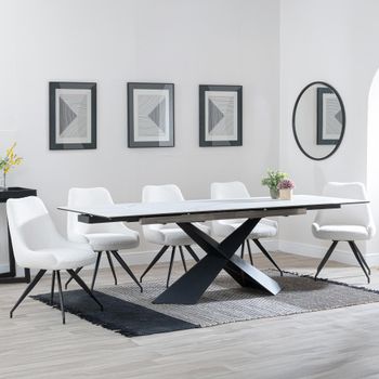 GET 2 CHAIRS FREE - Clearance - Hayden White 160-240cm Dining Set with Arctic Cream Swivel Chairs