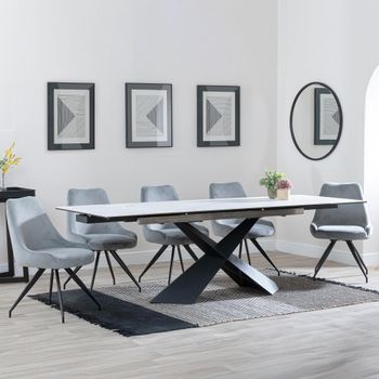 GET 2 CHAIRS FREE - Clearance - Hayden White 160-240cm Dining Set with Arctic Grey Swivel Chairs
