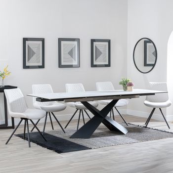 GET 2 CHAIRS FREE - Clearance - Hayden White 160-240cm Dining Set with Boden Cream Swivel Chairs
