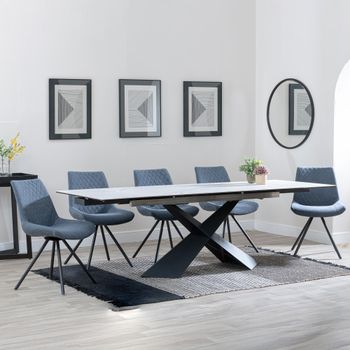 GET 2 CHAIRS FREE - Clearance - Hayden White 160-240cm Dining Set with Boden Dark Grey Swivel Chairs