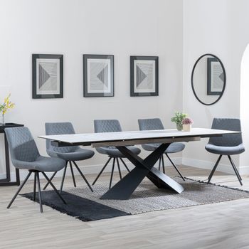 GET 2 CHAIRS FREE - Clearance - Hayden White 160-240cm Dining Set with Boden Grey Swivel Chairs