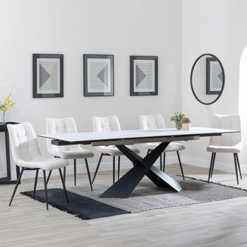 Clearance - Hayden White Ceramic 160cm-240cm Extending Dining Set with Corona Beige Fabric Chairs