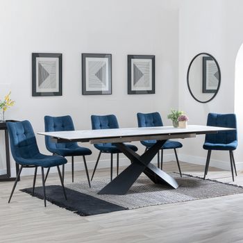 GET 2 CHAIRS FREE - Clearance - Hayden White 160-240cm Dining Set with Corona Blue Chairs