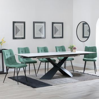 GET 2 CHAIRS FREE - Clearance - Hayden White 160-240cm Dining Set with Corona Green Chairs