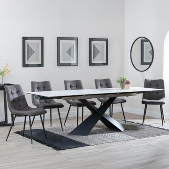 GET 2 CHAIRS FREE - Clearance - Hayden White 160-240cm Dining Set with Corona Grey Chairs