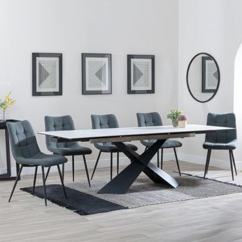 GET 2 CHAIRS FREE - Clearance - Hayden White 160-240cm Dining Set with Corona Light Grey Chairs