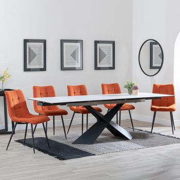 GET 2 CHAIRS FREE - Clearance - Hayden White 160-240cm Dining Set with Corona Orange Chairs
