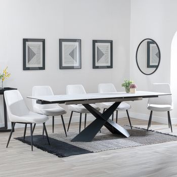 GET 2 CHAIRS FREE - Clearance - Hayden White 160-240cm Dining Set with Darwin Cream Chairs