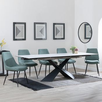GET 2 CHAIRS FREE - Clearance - Hayden White 160-240cm Dining Set with Darwin Green Chairs