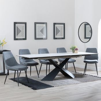 GET 2 CHAIRS FREE - Clearance - Hayden White 160-240cm Dining Set with Darwin Grey Chairs