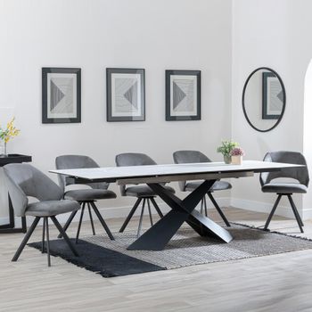 GET 2 CHAIRS FREE - Clearance - Hayden White 160-240cm Dining Set with Ion Dark Grey Swivel Chairs