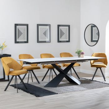 GET 2 CHAIRS FREE - Clearance - Hayden White 160-240cm Dining Set with Ion Mustard Swivel Chairs