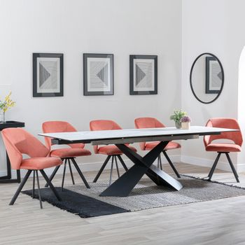 GET 2 CHAIRS FREE - Clearance - Hayden White 160-240cm Dining Set with Ion Orange Swivel Chairs