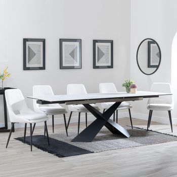 GET 2 CHAIRS FREE - Clearance - Hayden White Ceramic 160-240cm Dining Set with Peyton Cream Chairs
