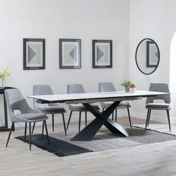 GET 2 CHAIRS FREE - Clearance - Hayden White Ceramic 160-240cm Dining Set with Peyton Grey Chairs