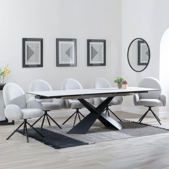 GET 2 CHAIRS FREE - Clearance - Hayden White 160-240cm Dining Set with Theo Grey Swivel Chairs