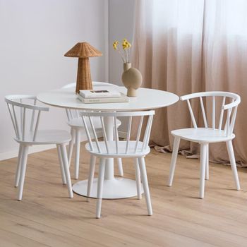 Ibiza White 4 Seater 110cm Round Dining Set with 4 Ida Spindle Dining Chairs