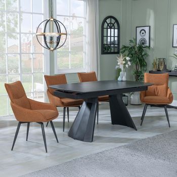 Clearance - Kinston Black Ceramic 6-10 Seater 160-240cm Dining Set with Ace Orange Swivel Chairs