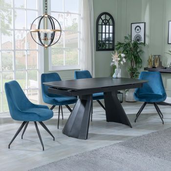Clearance - Kinston Black Ceramic 6-10 Seater 160-240cm Dining Set with Arctic Blue Swivel Chairs
